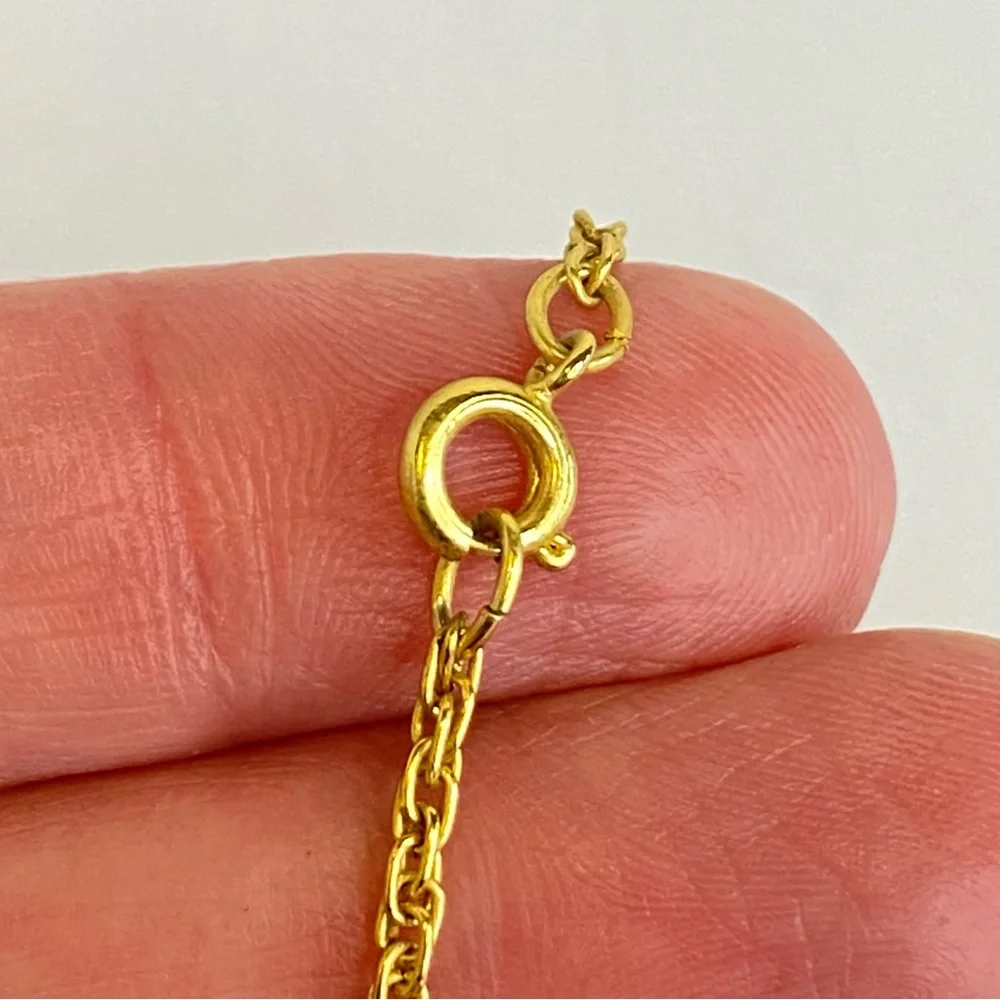 Vintage Necklace Gold Tone Triple Strand Rope Chain‎ Layered Teardrop MidCentury